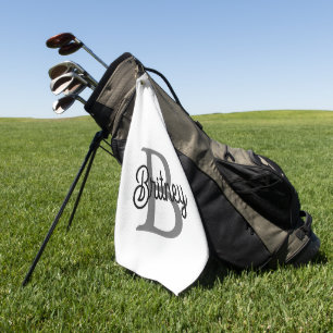 Modern Elegant Monogram Naam Zwart Grijs Script Golfhanddoek