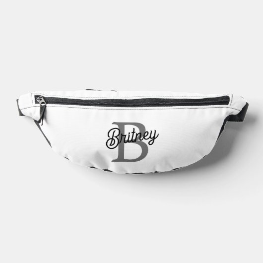 Modern Elegant Monogram Naam Zwart Grijs Script Heuptasje (Liggend)