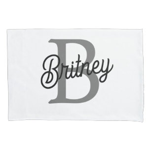 Modern Elegant Monogram Naam Zwart Grijs Script Kussensloop