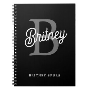 Modern Elegant Monogram Naam Zwart Grijs Script Notitieboek