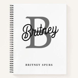 Modern Elegant Monogram Naam Zwart Grijs Script Notitieboek