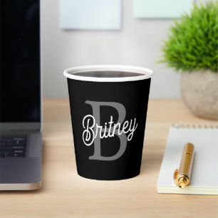 Modern Elegant Monogram Naam Zwart Grijs Script Papieren Bekers
