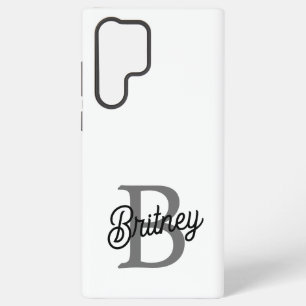 Modern Elegant Monogram Naam Zwart Grijs Script Samsung Galaxy Hoesje