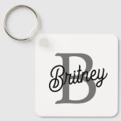 Modern Elegant Monogram Naam Zwart Grijs Script Sleutelhanger (Voorkant)