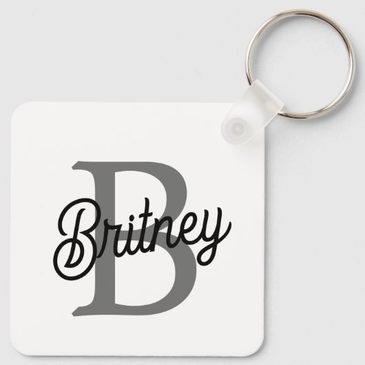 Modern Elegant Monogram Naam Zwart Grijs Script Sleutelhanger (Achterkant)