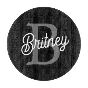 Modern Elegant Monogram Naam Zwart Grijs Script Snijplank