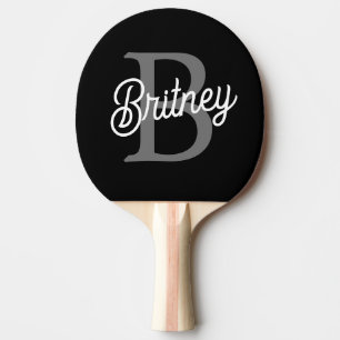 Modern Elegant Monogram Naam Zwart Grijs Script Tafeltennisbatje