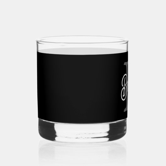 Modern Elegant Monogram Naam Zwart Grijs Script Whisky Glas (Rechts)