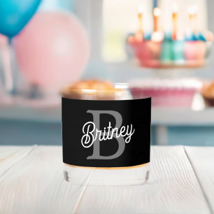 Modern Elegant Monogram Naam Zwart Grijs Script Whisky Glas