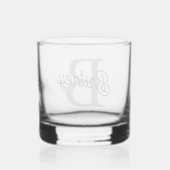 Modern Elegant Monogram Naam Zwart Grijs Script Whisky Glas (Achterkant)