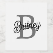 Modern Elegant Monogram Naam Zwart Grijs Script Wijn Etiket (Enkel label)