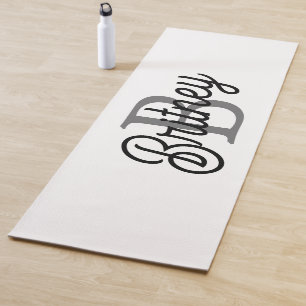 Modern Elegant Monogram Naam Zwart Grijs Script Yogamat