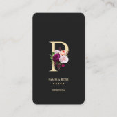 Modern Elegant Monogram P Bloemen Zwart Goud Visitekaartje (Voorkant)