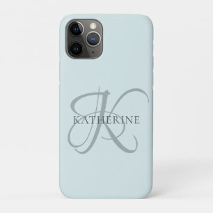 Modern Elegant Monogram Script Aqua Blue iPhone 11 Pro Hoesje
