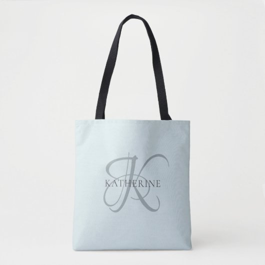 Modern Elegant Monogram Script Aqua Blue Draagtas (Voorkant)