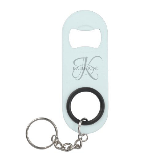Modern Elegant Monogram Script Aqua Blue Mini Flessenopener (Voorkant)