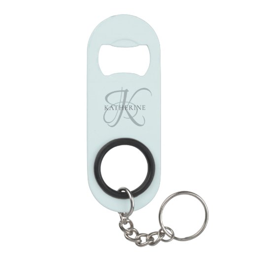 Modern Elegant Monogram Script Aqua Blue Mini Flessenopener (Achterkant)