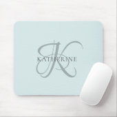 Modern Elegant Monogram Script Aqua Blue Muismat (Met muis)