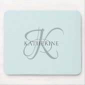 Modern Elegant Monogram Script Aqua Blue Muismat (Voorkant)