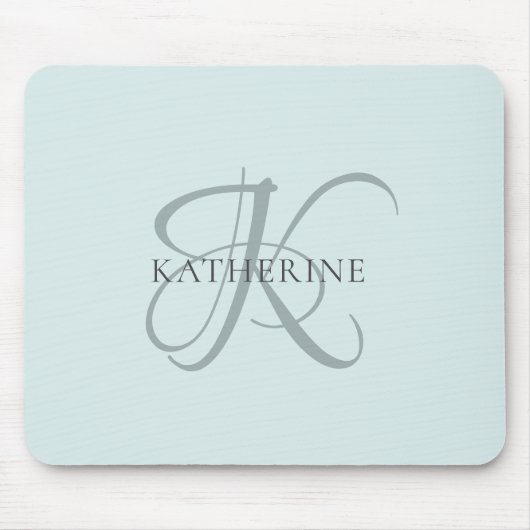 Modern Elegant Monogram Script Aqua Blue Muismat (Voorkant)