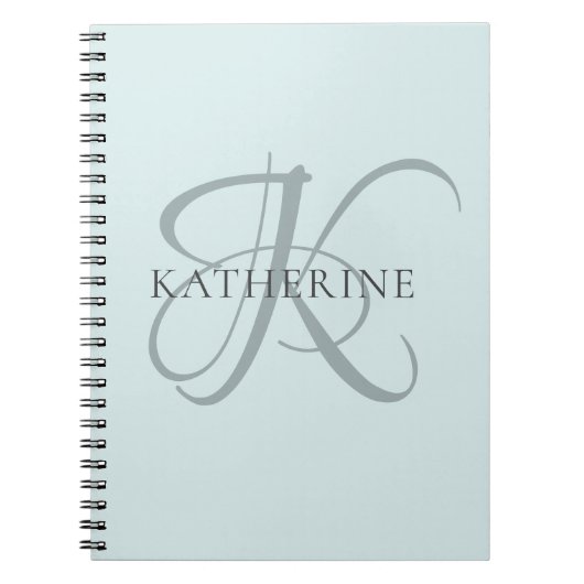 Modern Elegant Monogram Script Aqua Blue Notitieboek (Voorkant)