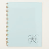 Modern Elegant Monogram Script Aqua Blue Planner (Voorkant)
