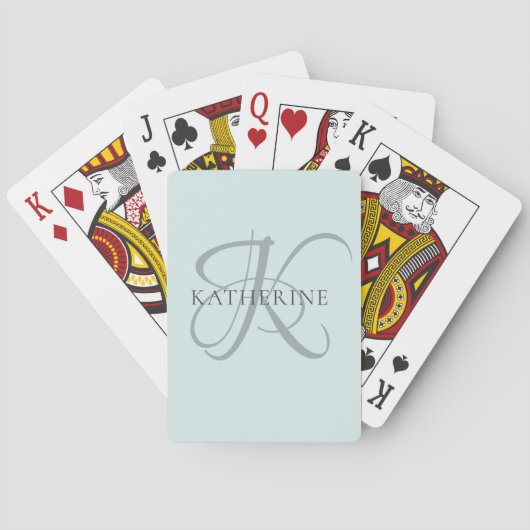 Modern Elegant Monogram Script Aqua Blue Pokerkaarten (Achterkant)