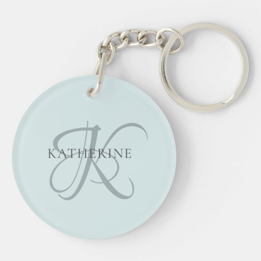 Modern Elegant Monogram Script Aqua Blue Sleutelhanger (Achterkant)