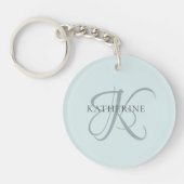 Modern Elegant Monogram Script Aqua Blue Sleutelhanger (Voorkant)