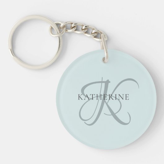 Modern Elegant Monogram Script Aqua Blue Sleutelhanger (Voorkant)