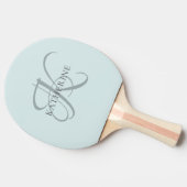 Modern Elegant Monogram Script Aqua Blue Tafeltennisbatje (Zijkant)