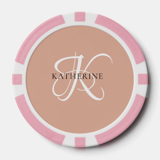 Modern Elegant Monogram Script Blush Roze Poker Chips (Voorkant)