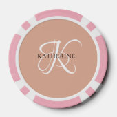 Modern Elegant Monogram Script Blush Roze Poker Chips (Achterkant)