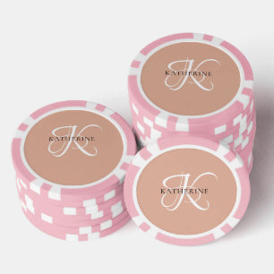 Modern Elegant Monogram Script Blush Roze Poker Chips