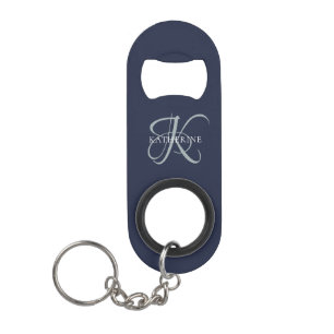 Modern Elegant Monogram Script Navy Blauw Mini Flessenopener