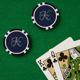 Modern Elegant Monogram Script Navy Blauw Poker Chips