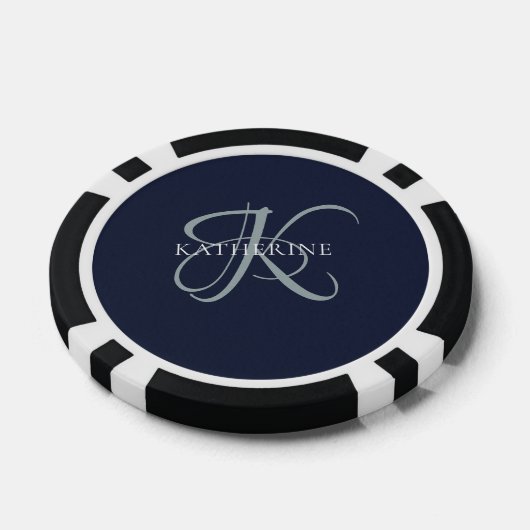 Modern Elegant Monogram Script Navy Blauw Poker Chips (Enkel)
