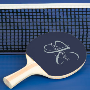 Modern Elegant Monogram Script Navy Blauw Tafeltennisbatje