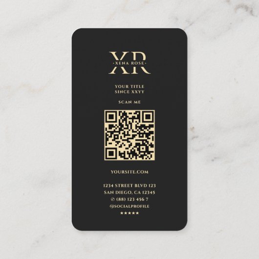 Modern Elegant Monogram X Bloemen Zwart Goud Visitekaartje (Achterkant)