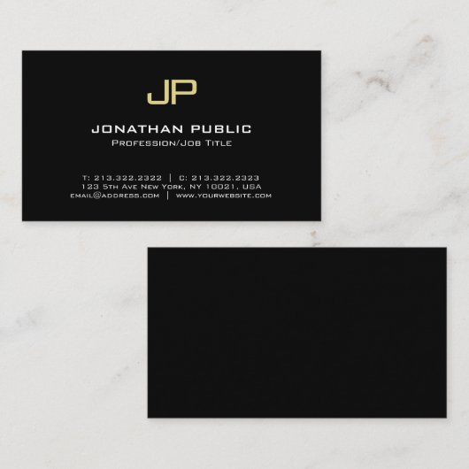 Modern Elegant Monogram Zwart Goud Ontwerp Visitekaartje (Voorkant / Achterkant)