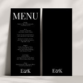 Modern Elegant Monogram Zwart Wit Bruiloft Menu
