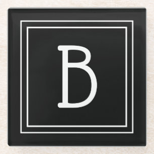 Modern Elegant Monogrammed Black & White Initiaal Glazen Onderzetter