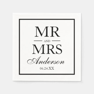 Modern Elegant Mr en Mrs Wedding BW Servet