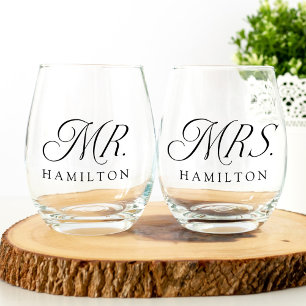 Modern Elegant Mr en Mrs Wedding Passen getrouwd Wijnglas Zonder Voet