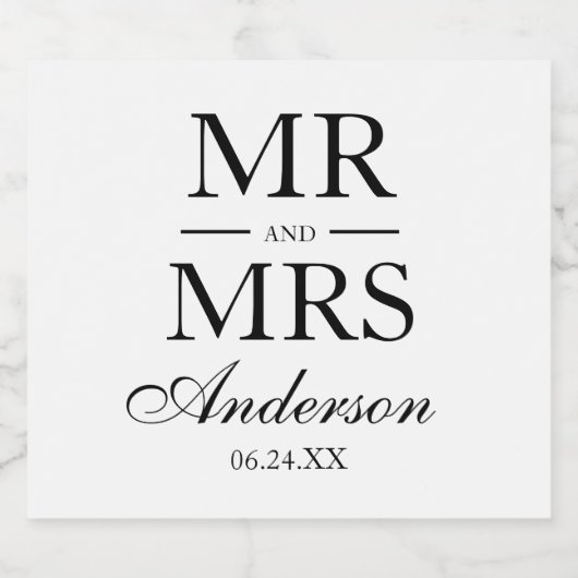 Modern Elegant Mr. en Mrs. Wedding Sparkling Wijnetiket (Enkel label)