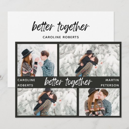 modern elegant multi-fotomanuscript sparen de datu feestdagenkaart (Voorkant / Achterkant)