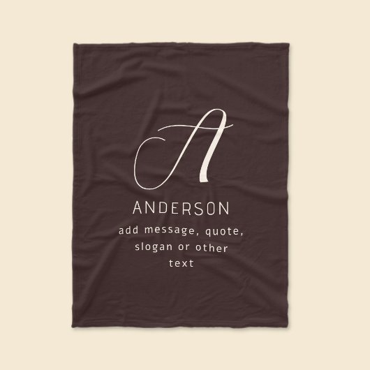 Modern Elegant Name & Monogram | Dark Brown Fleece Deken
