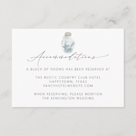 Modern Elegant Nautical Seashell Script Bruiloft Informatiekaartje (Voorkant)