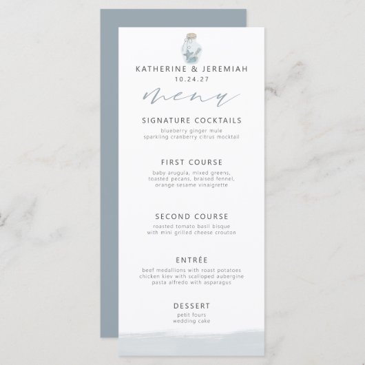 Modern Elegant Nautisch Zeeschelp Script Menu (Voorkant / Achterkant)