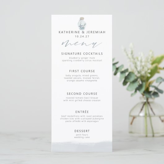 Modern Elegant Nautisch Zeeschelp Script Menu (Staand voorkant)